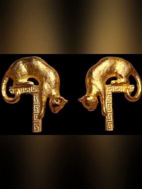 Vintage Greek Key Cat Earrings